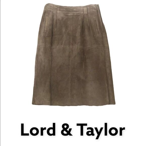 Lord & Tylor vintage brown suede leather midi pencil skirt 10